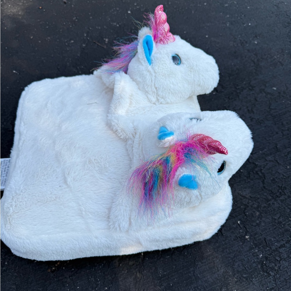 Unicorn Plush Slippers Foot Massager for Kids - White and Multicolor